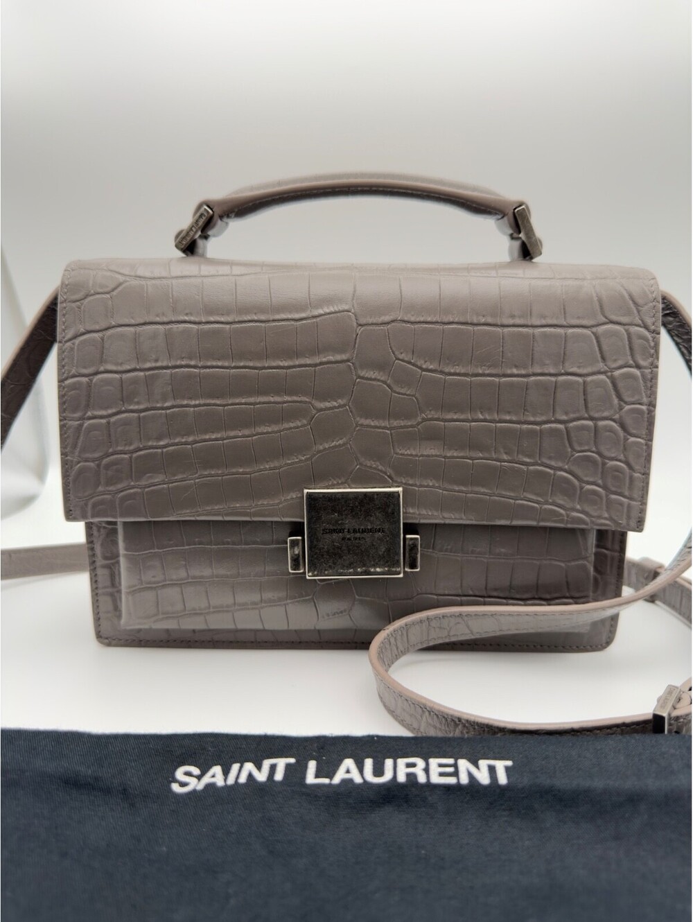 Authentic Saint Laurent Medium Bellechasse Satchel Crocodile Embossed Leather